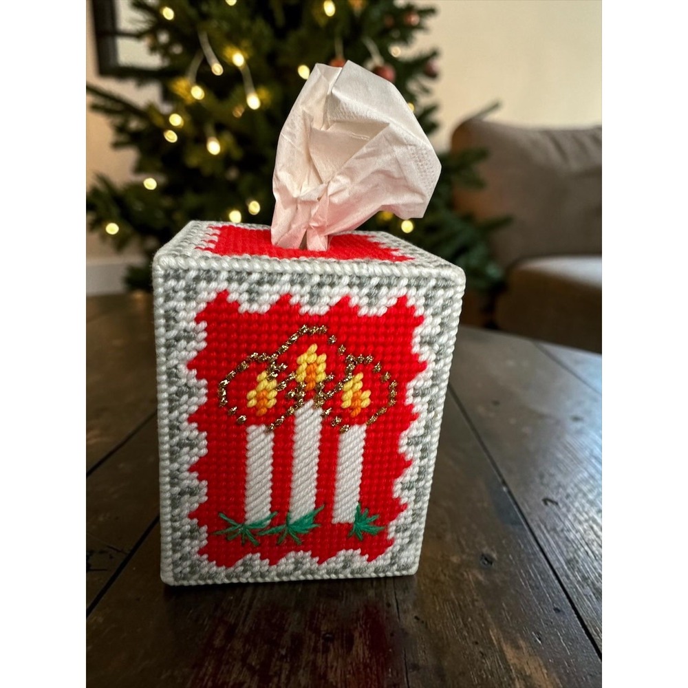 Handmade Plastic Canvas  Christmas candle Tissue Box Cover Home Accents